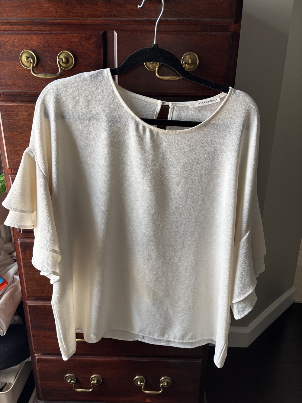 Cream Ruffle Sleeve Women's Top